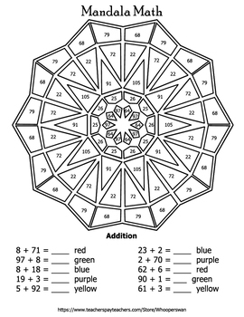 Addition Mandala Math Color By Number Bundle By