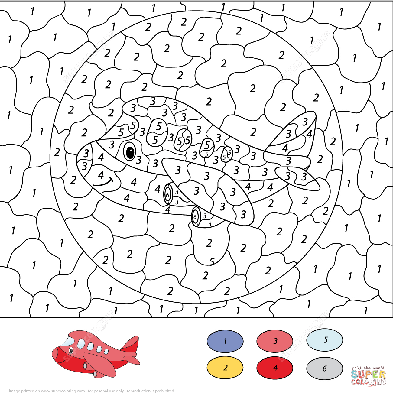 Cartoon Airplane Color By Number Free Printable Coloring 