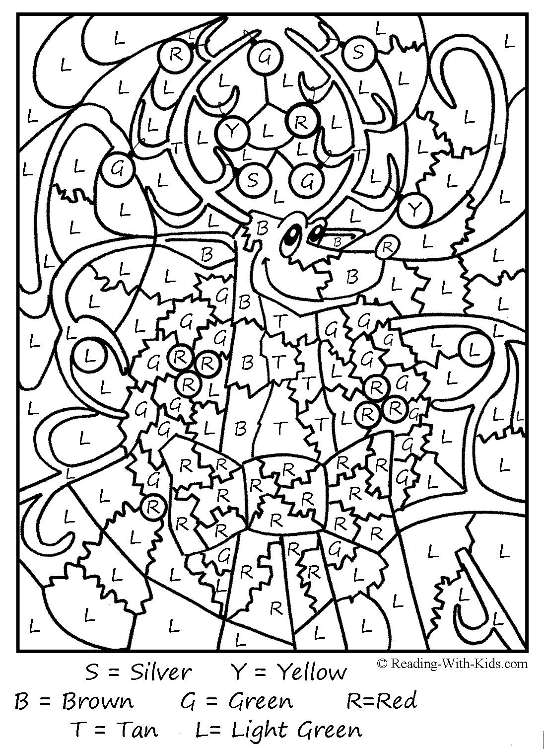 Color By Letter Reindeer And Other Coloring Pages 