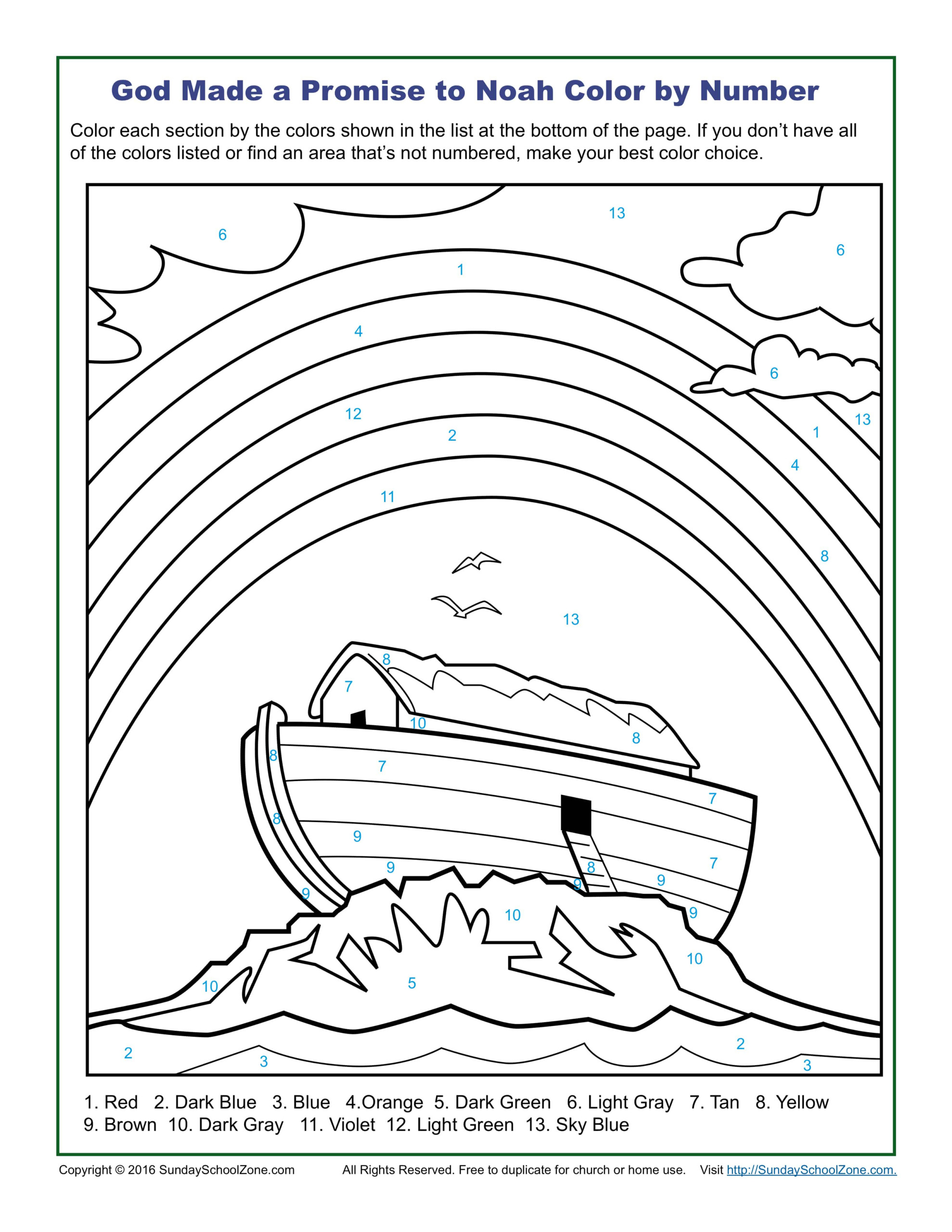 Color By Number Bible Coloring Pages On Sunday School Zone