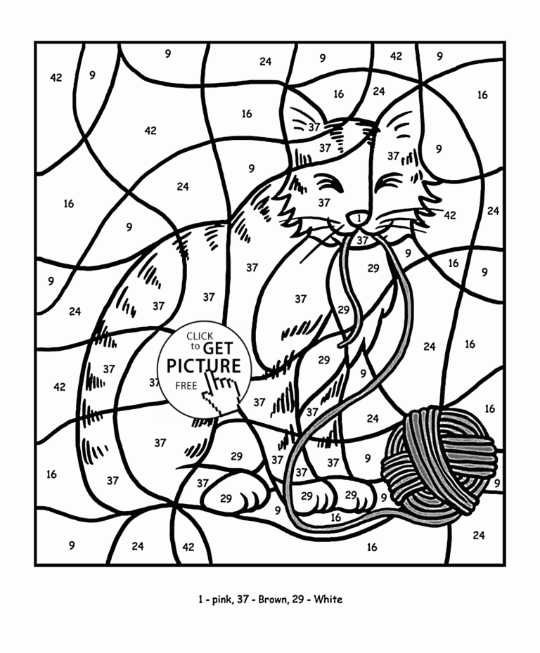 Color By Number Cat Coloring Page For Kids Education