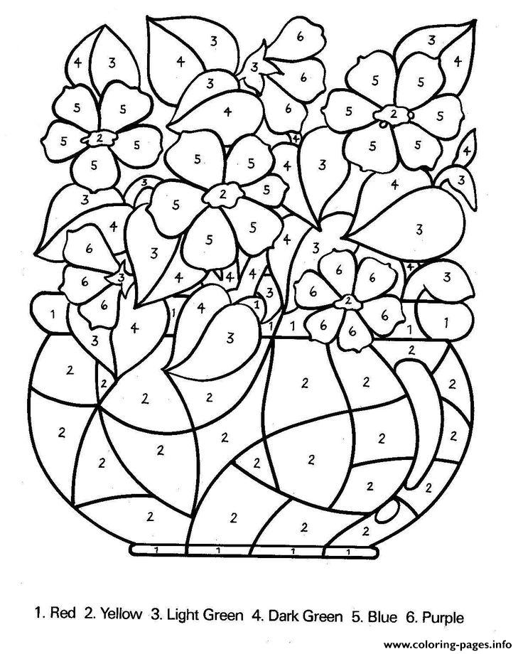 Color By Number Flowers Adults Coloring Pages Printable
