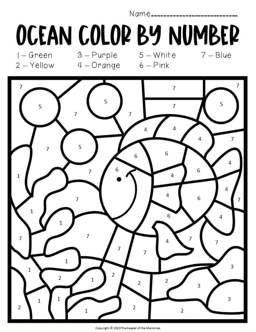 Color By Number Ocean Preschool Worksheets Under The Sea 