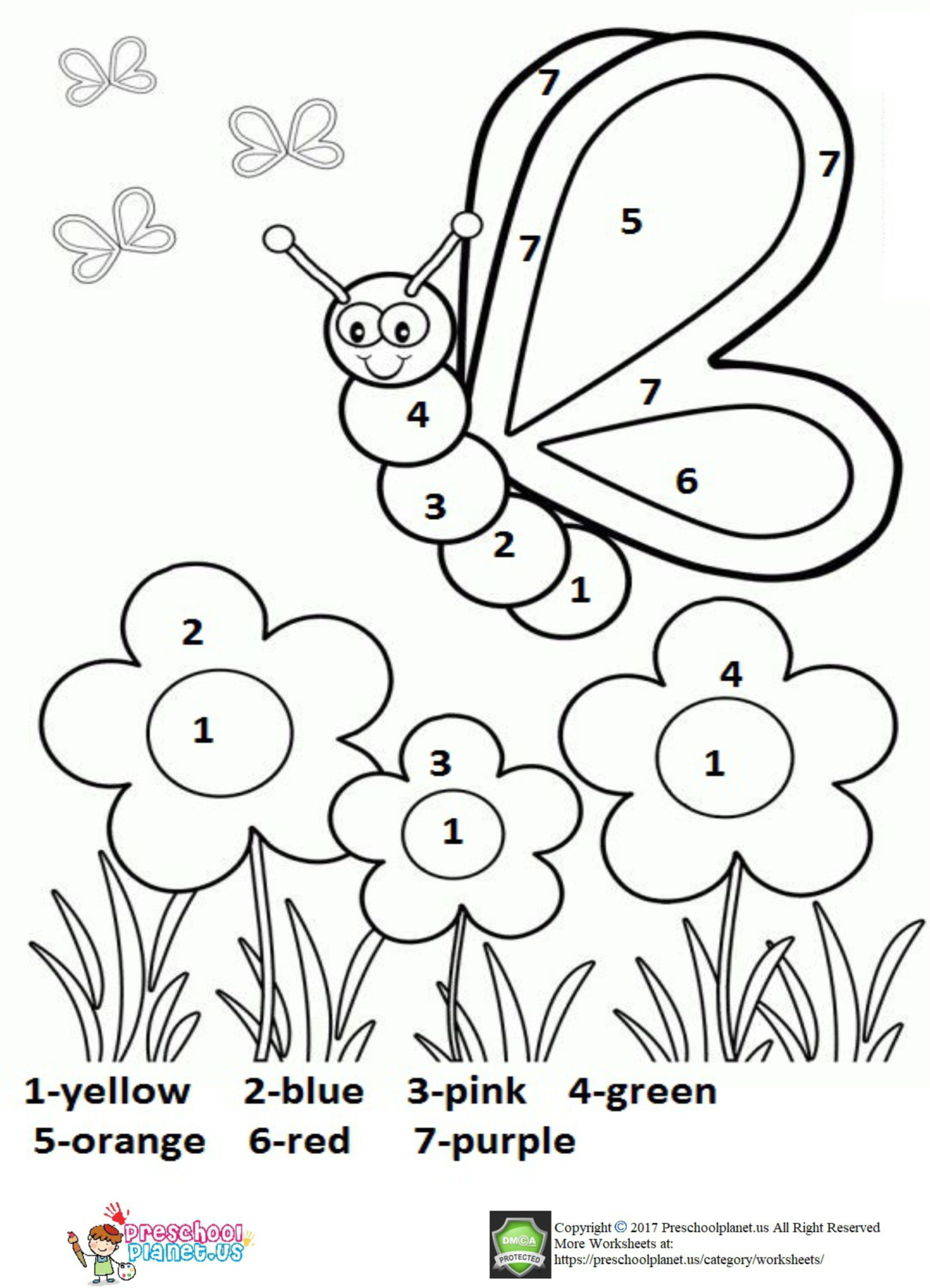 Color By Number Spring Worksheet For Kids Color 