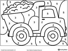 Color By Number Truck Preschool Coloring Pages 