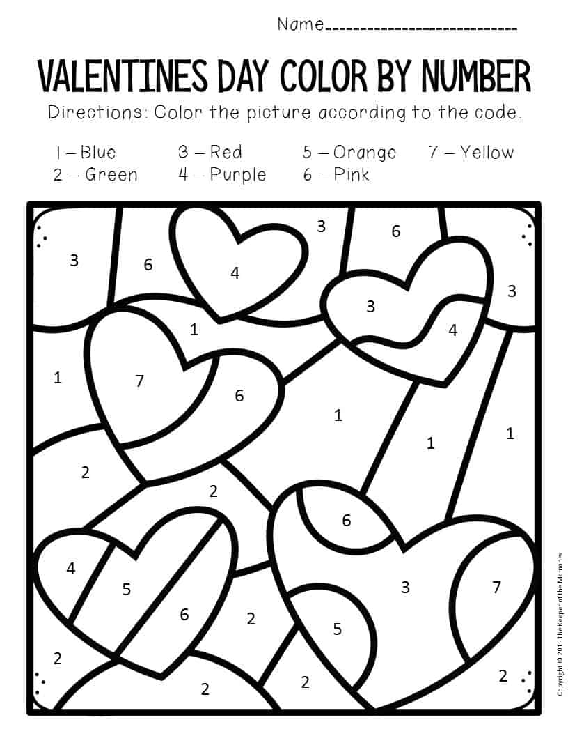 Color By Number Valentine s Day Preschool Worksheets 