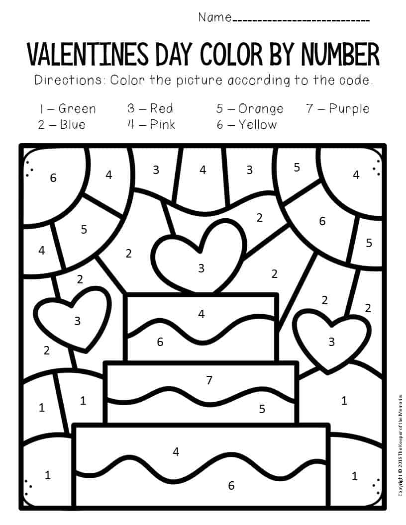 Color By Number Valentine s Day Preschool Worksheets Cake 