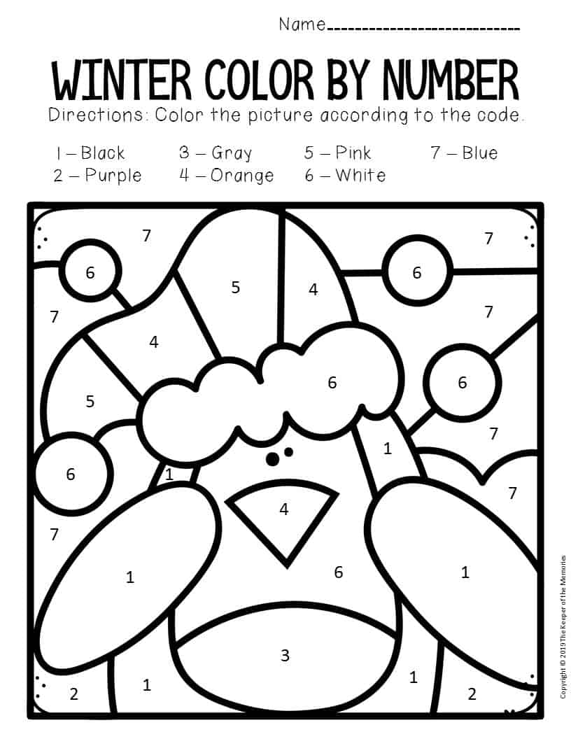 Color By Number Winter Preschool Worksheets Penguin The 