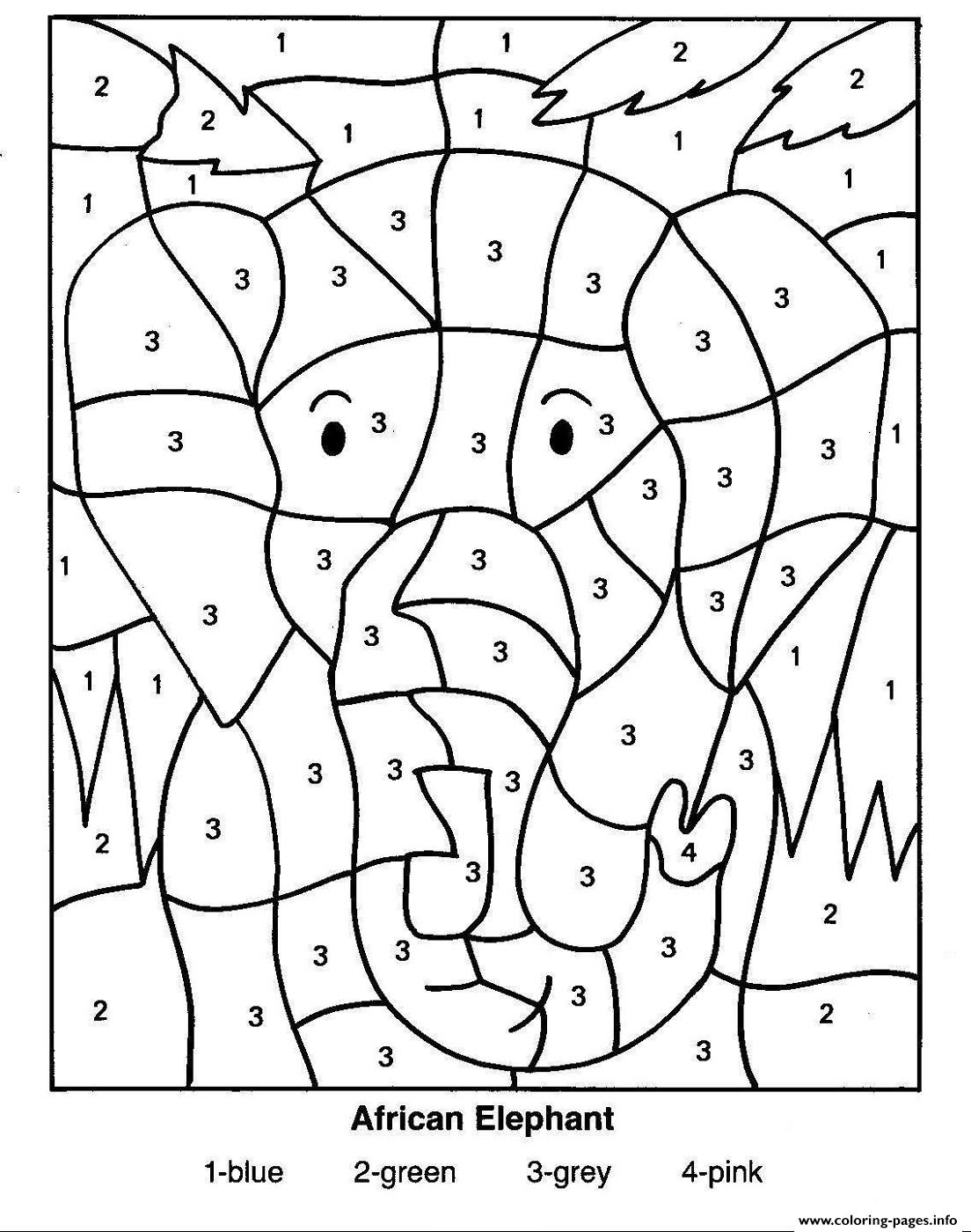 Color By Numbers African Elephant Coloring Pages Printable