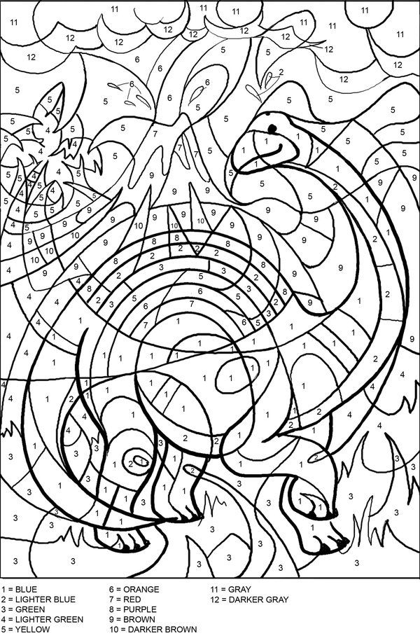 Color By Numbers Dinosaur Coloring Sheets
