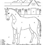 Color by numbers horse and stable coloring pages for kids