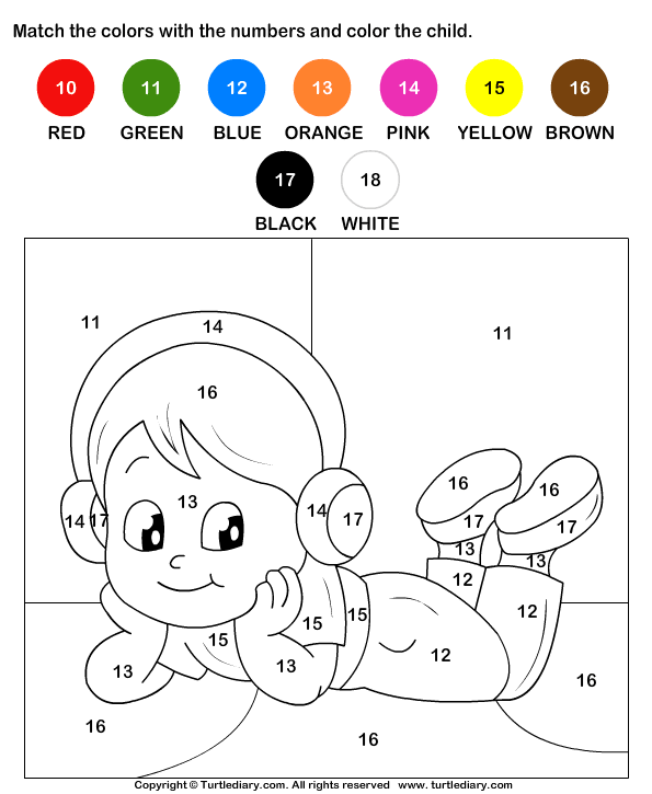 Color The Child By Numbers Worksheet Turtle Diary