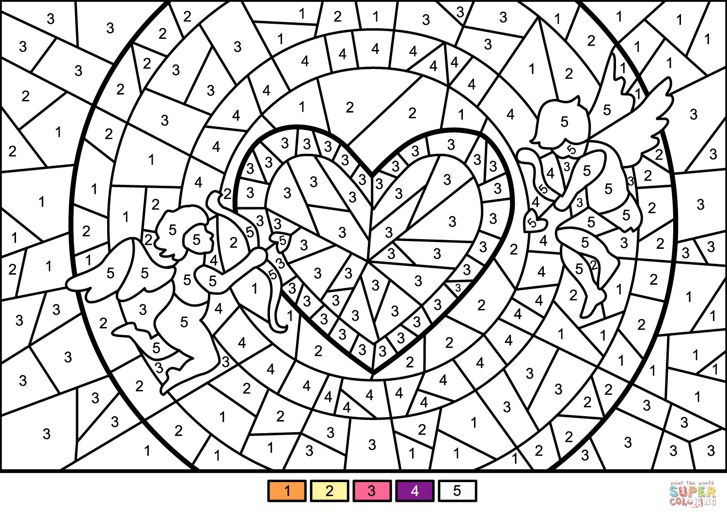 Cupids And Heart Color By Number Free Printable Coloring 