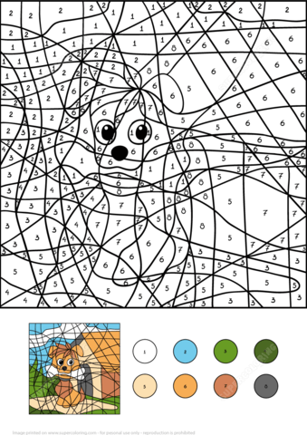 Dog Color By Number Free Printable Coloring Pages