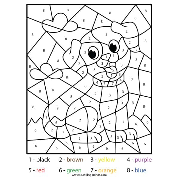 DOG Color By Number Math Coloring Worksheet Sparkling Minds