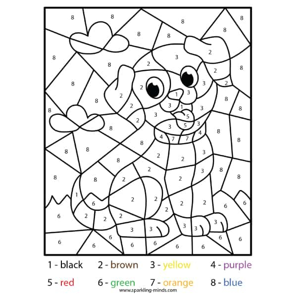 DOG Color By Number Math Coloring Worksheet Sparkling Minds DOG Color By Number Math Coloring Worksheet Sparkling Minds