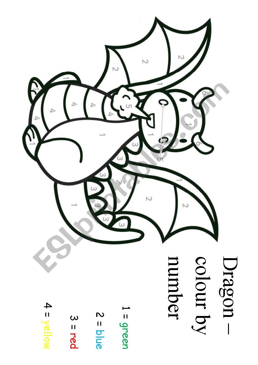 Dragon Colour By Number ESL Worksheet By Paoldak