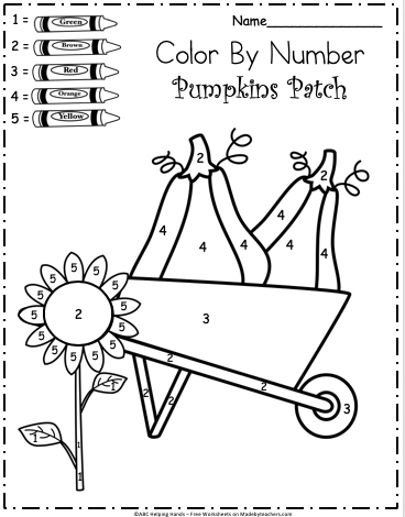 Free Kindergarten Fall Color By Number Worksheet 