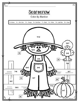 FREEBIE Scarecrow Color By Number By Laurie Gibbons TpT