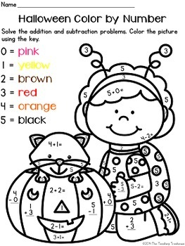 Halloween Color By Number Addition Subtraction Within 