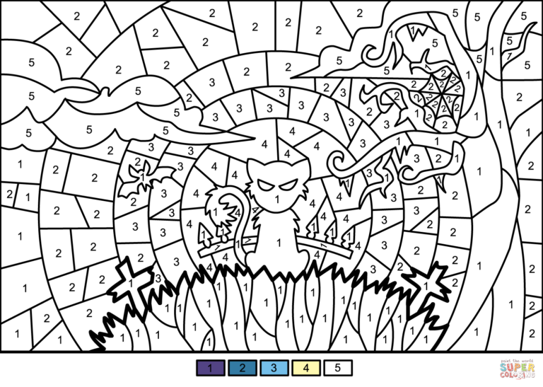 Halloween Scene Color By Number Free Printable Coloring