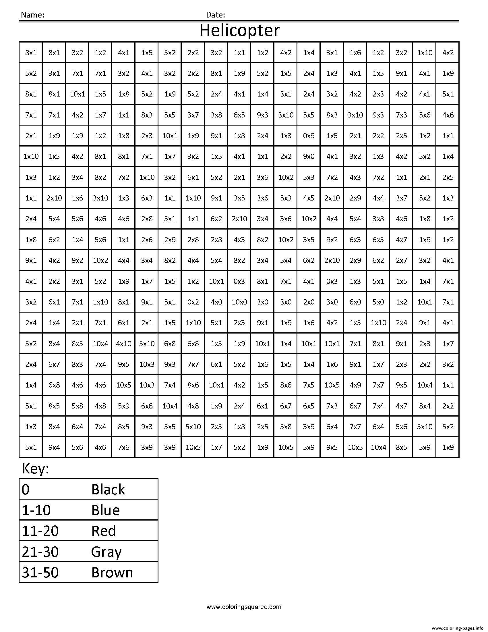 Helicopter Color By Number Multiplication Math Pixel Art 