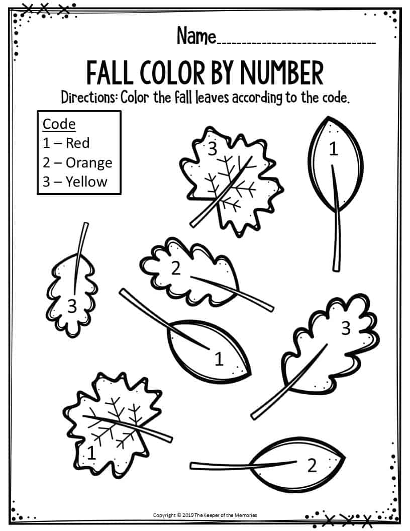 Preschool Worksheets Fall Color By Number Leaves The 