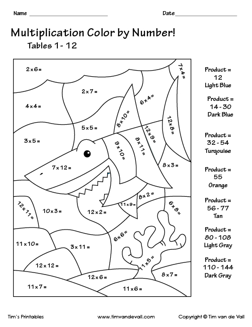 Printable Color By Number Multiplication Worksheets PDF 