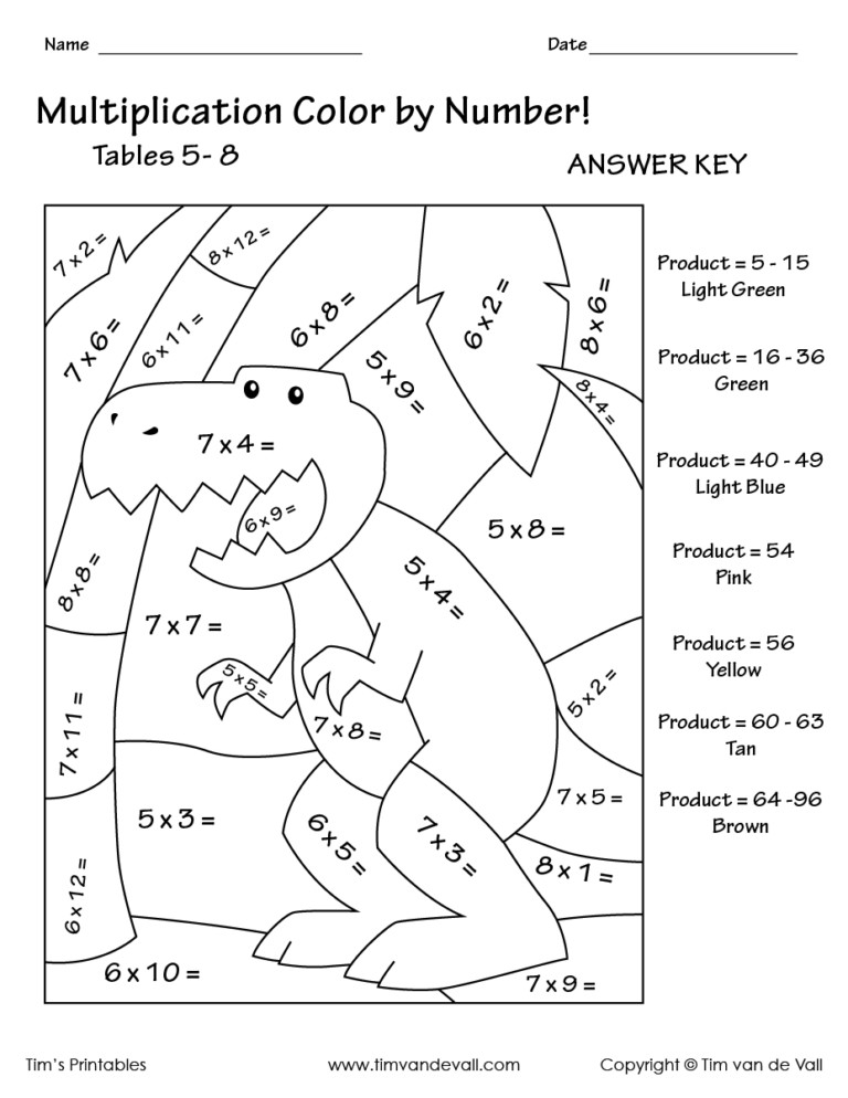 Printable Color By Number Multiplication Worksheets PDF