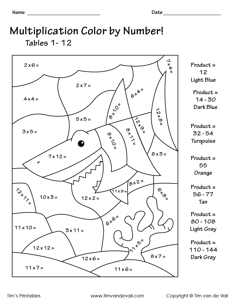 Printable Color By Number Multiplication Worksheets PDF 