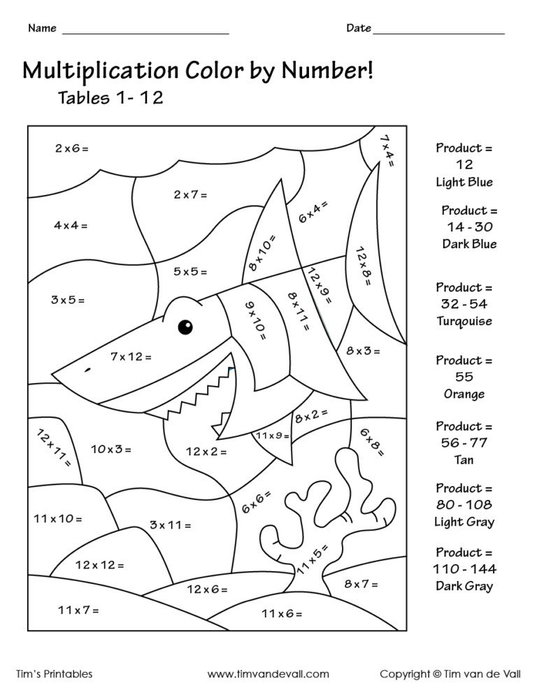 Printable Color By Number Multiplication Worksheets PDF