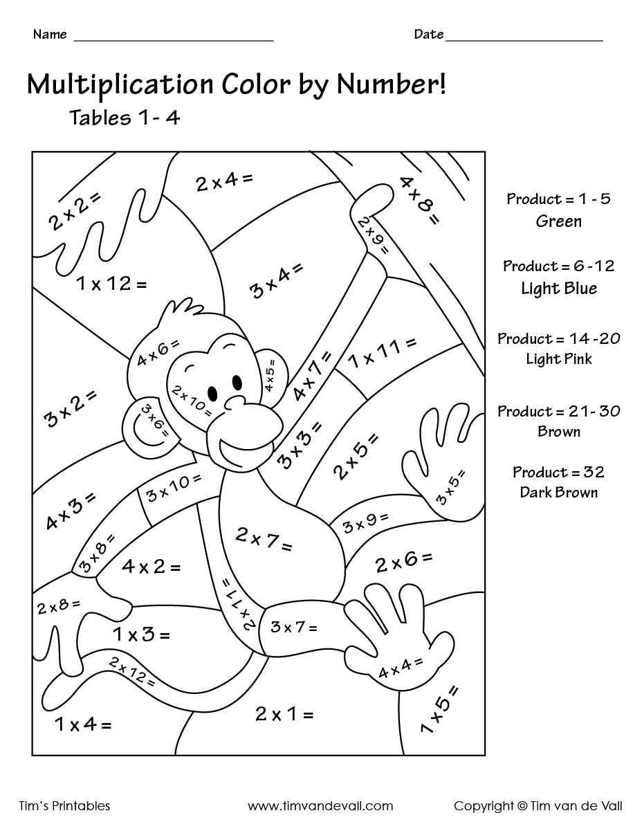 Printable Color By Number Multiplication Worksheets PDF 