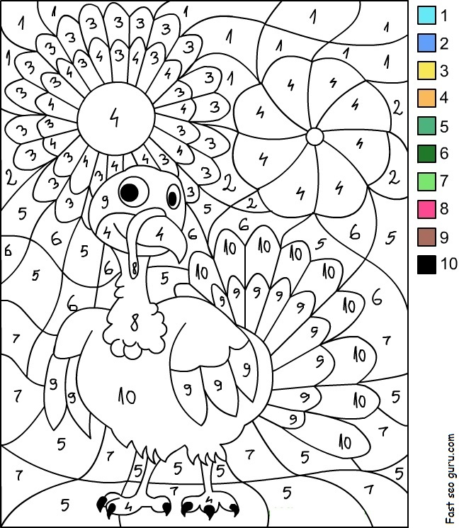 Printable Thanksgiving Turkeys Color By Number Worksheets 