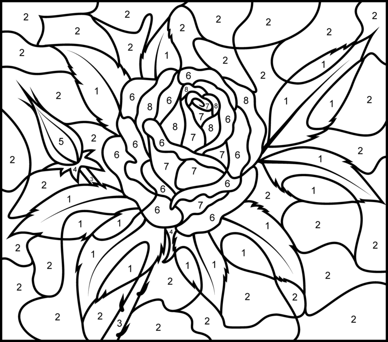 Rose Printable Color By Number Page Hard Rose 