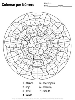 Spanish Color By Number Mandala Coloring Pages TpT