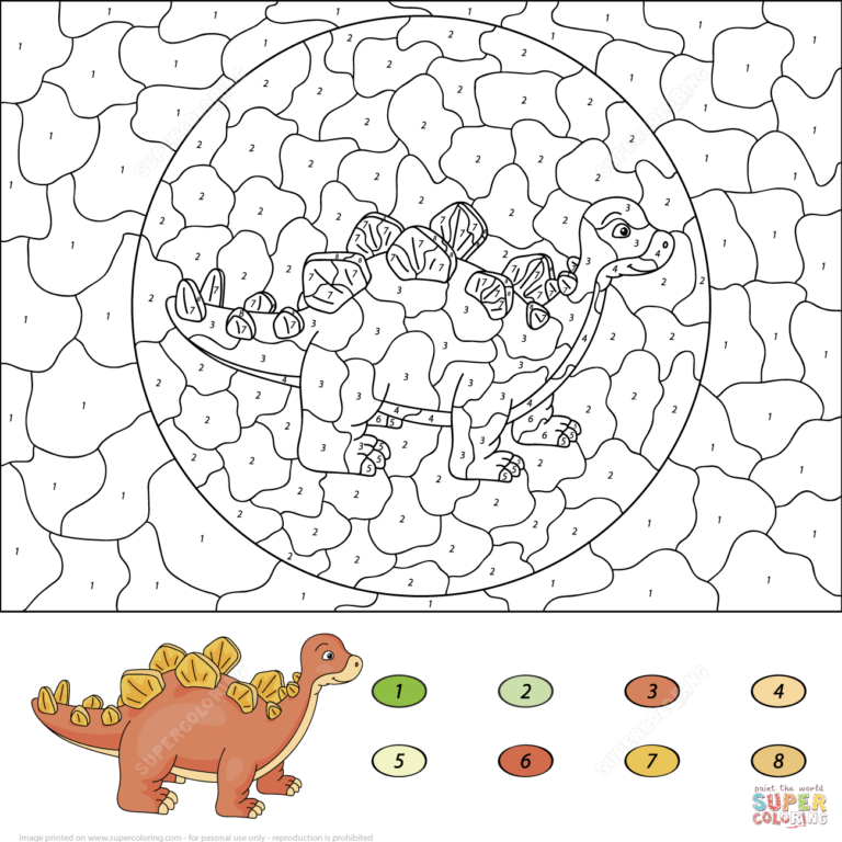 Stegosaurus Color By Number Free Printable Coloring Pages