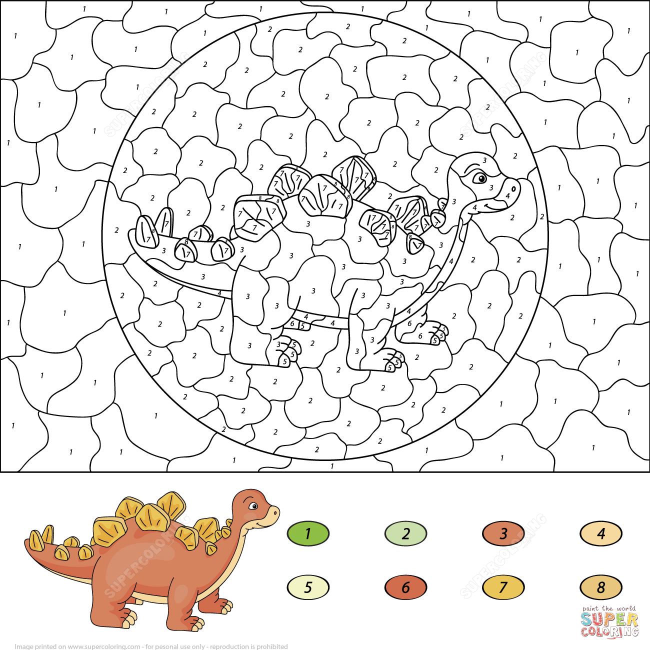 Stegosaurus Color By Number Free Printable Coloring Pages