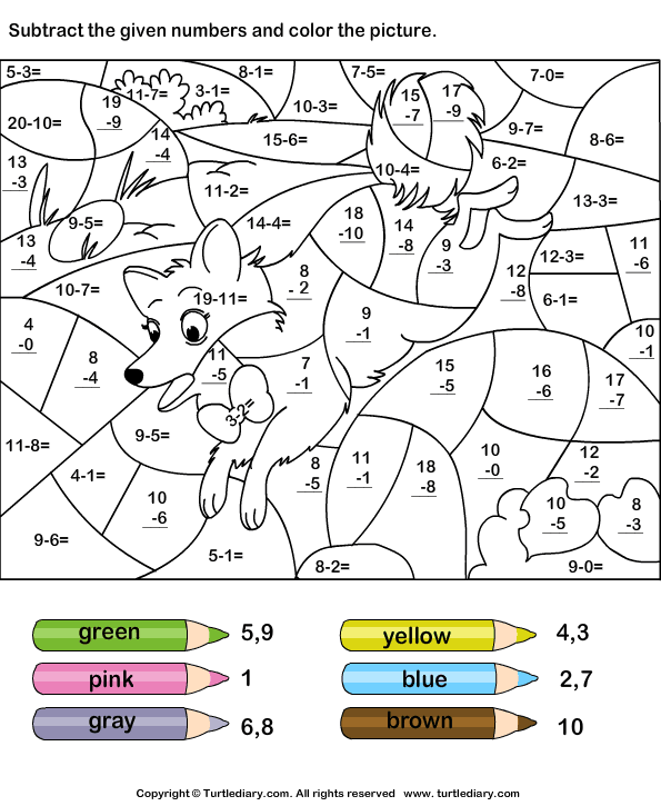 Subtract Numbers And Color Picture Worksheet Turtle Diary Subtract Numbers And Color Picture Worksheet Turtle Diary