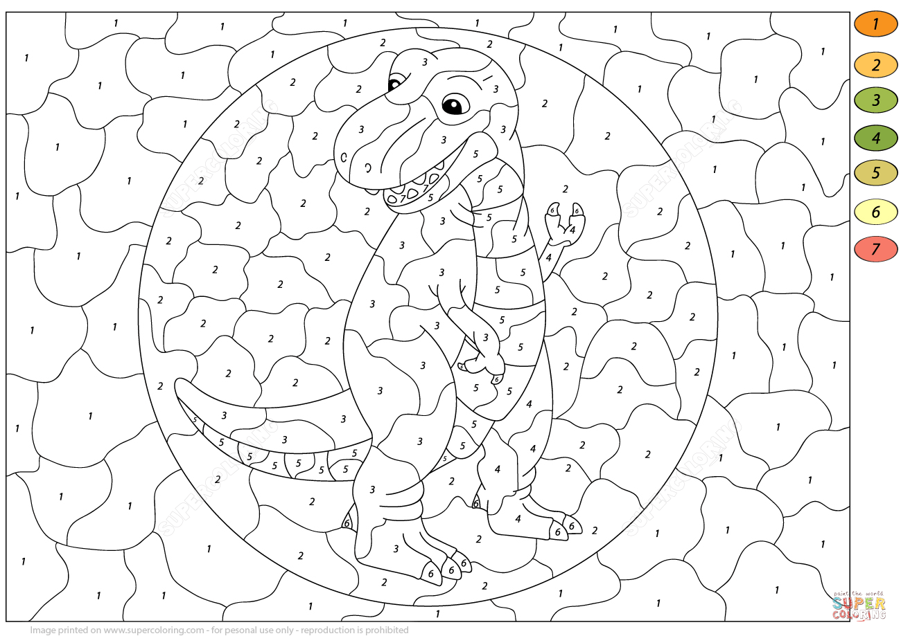 Tyrannosaur T Rex Color By Number Free Printable Tyrannosaur T Rex Color By Number Free Printable