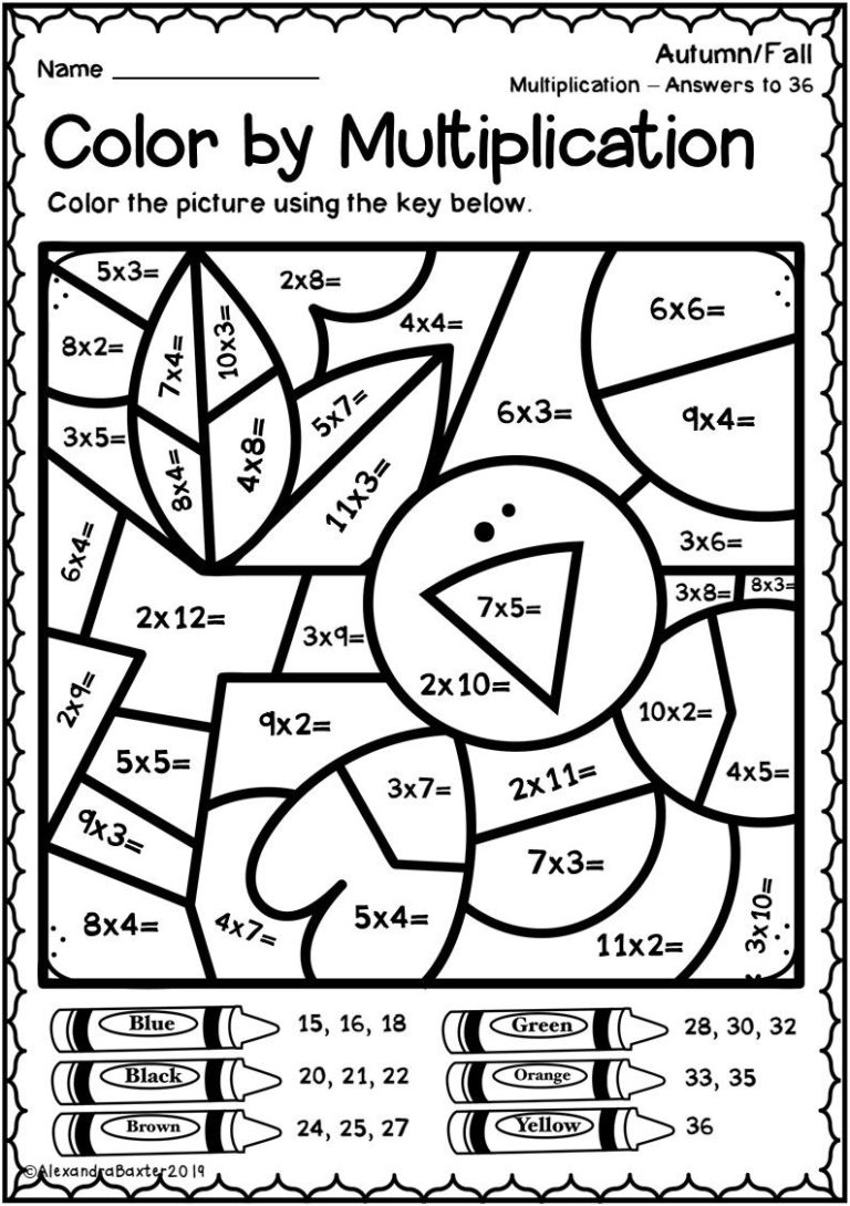 4th Grade Math Worksheets Multiplication Color By Number