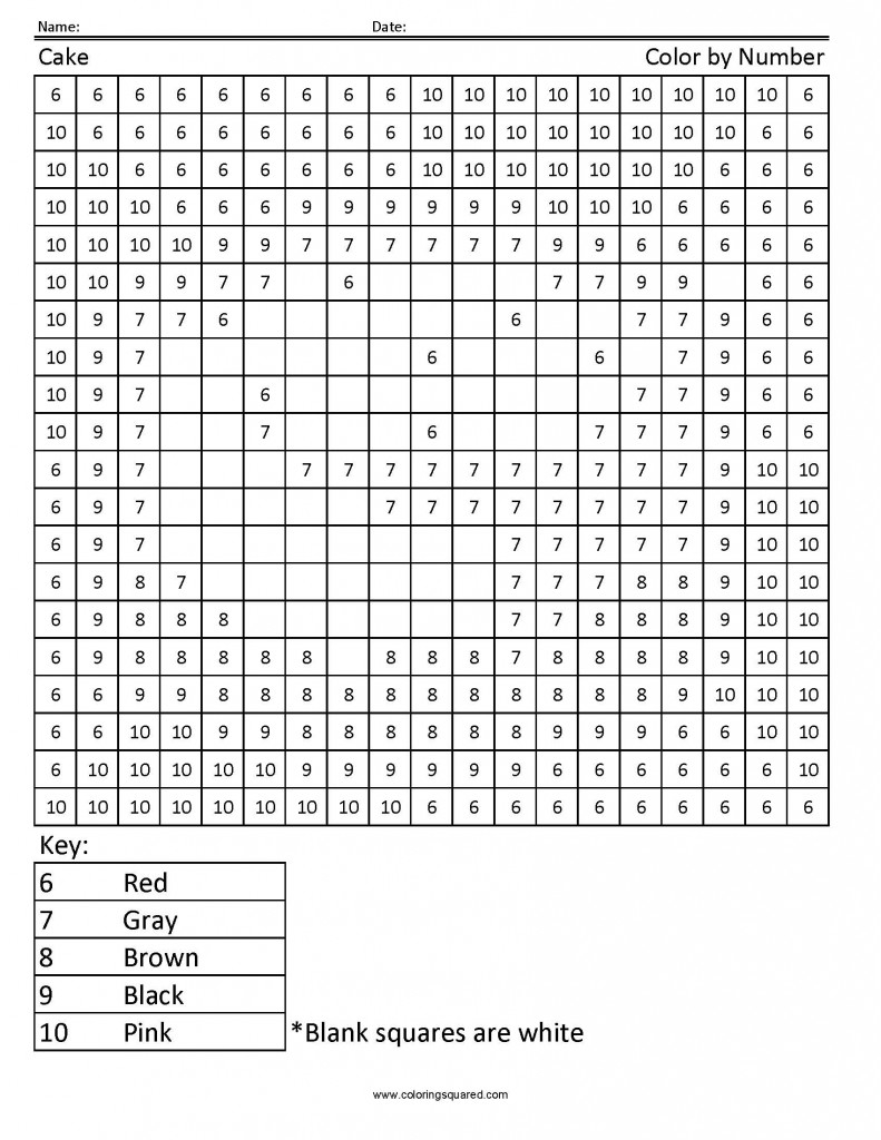 6CN Cake Minecraft Color By Number Coloring Squared