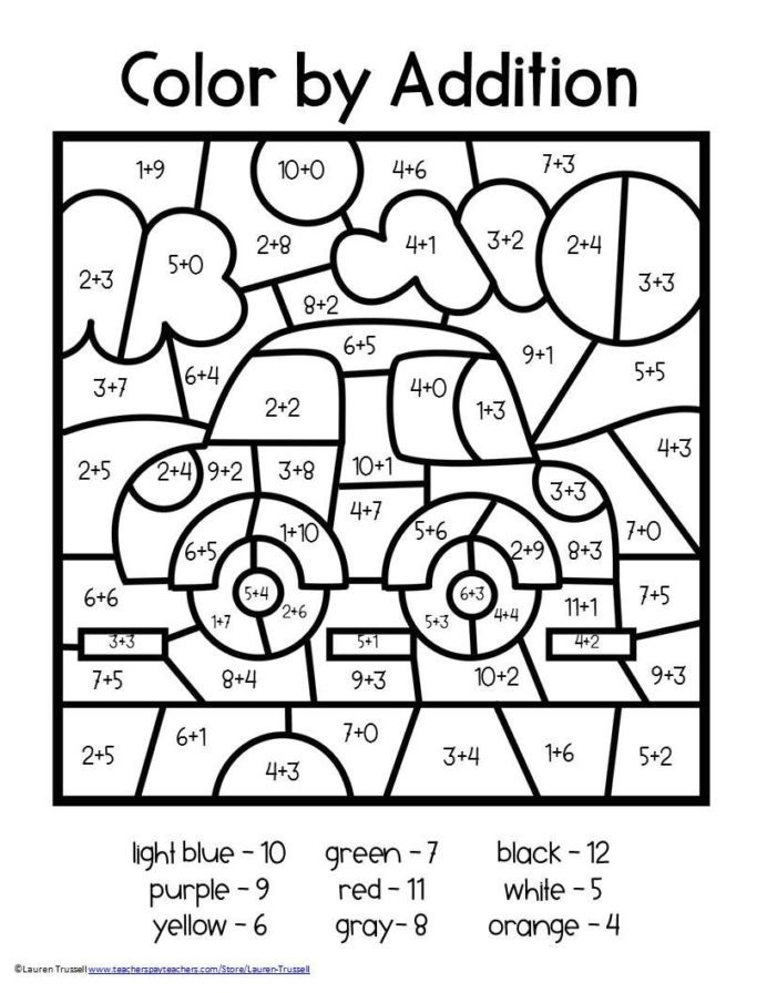 Addition Color By Number 2nd Grade Worksheets Worksheet Hero