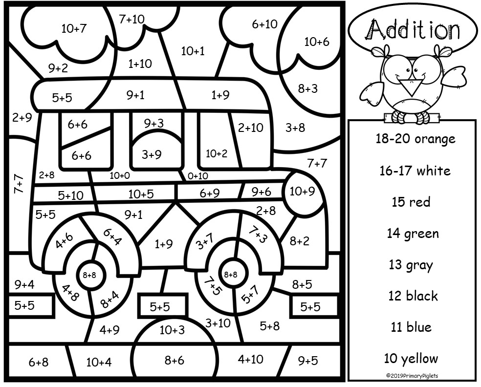 Addition Color By Number Back To School Addition Facts 