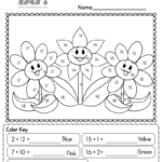 Addition Color By Number Worksheet For 1st Grade Free