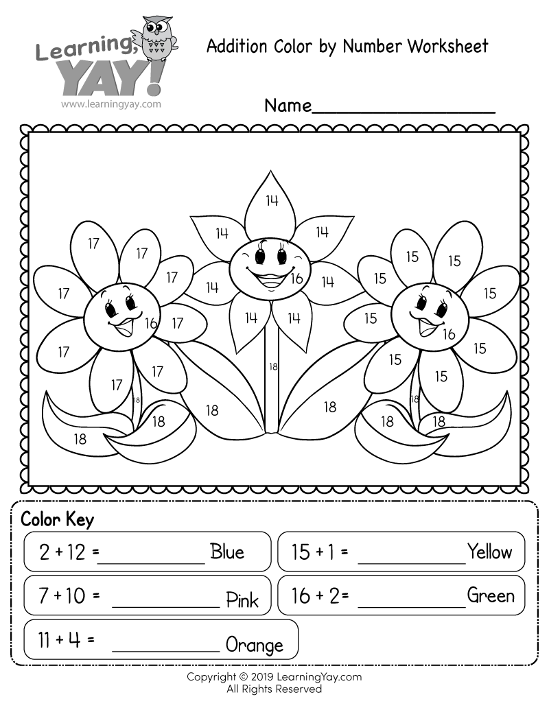 Color By Number Math Worksheets 1st Grade Color by Number Printable