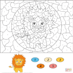 Cartoon Lion Color By Number Free Printable Coloring Pages