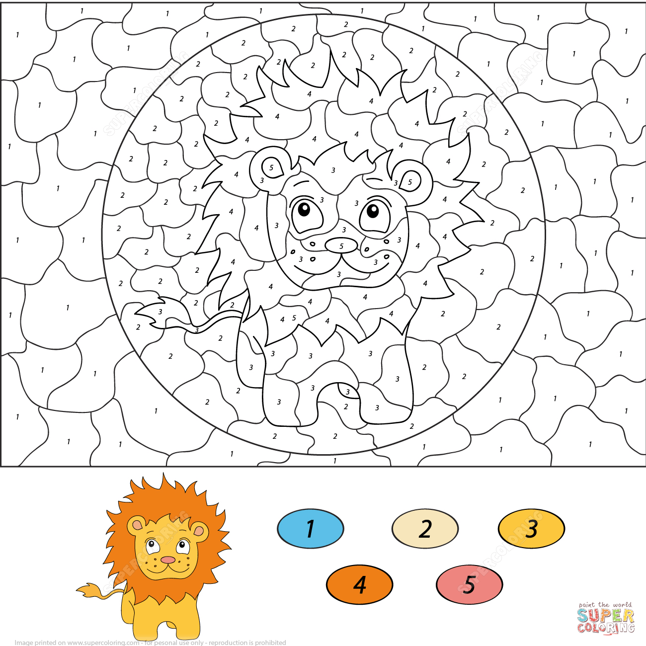 Cartoon Lion Color By Number Free Printable Coloring Pages