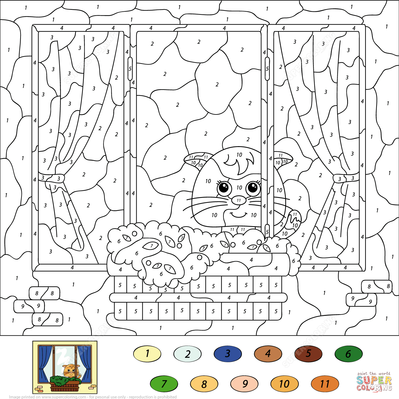 Cat Color By Number Free Printable Coloring Pages