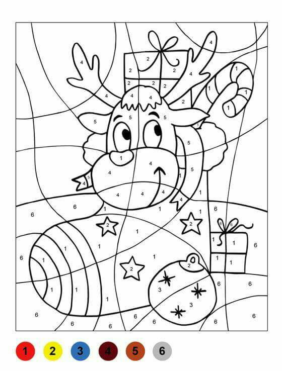 Christmas Reindeer Color By Number Sheets For Kids 