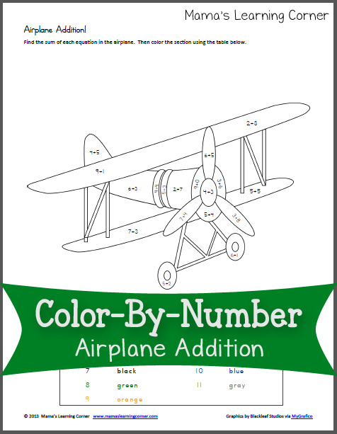Color By Number Airplane Addition Mamas Learning Corner